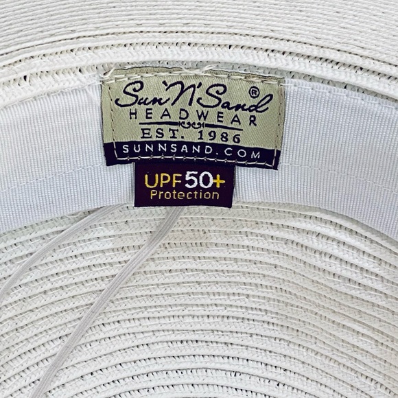 🌟HP🌟NWOT White & Lime Green Paper Straw Hat UPF 50+ by Sun N Sand Adjustable - Picture 9 of 9